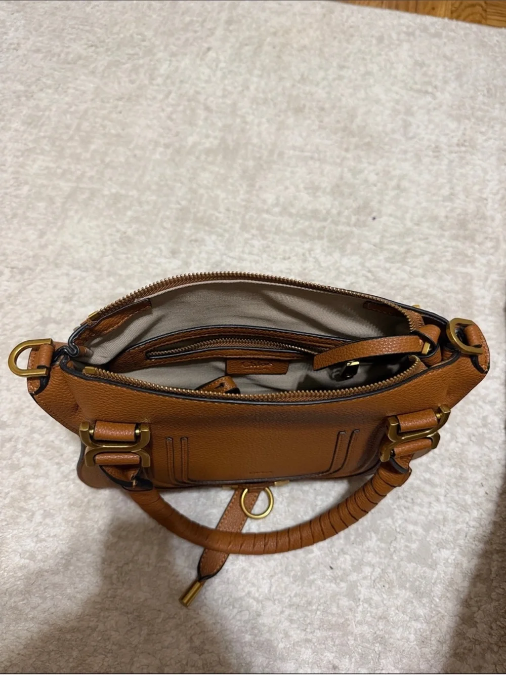 Chloe Marcie Leather Satchel Bag in Tan